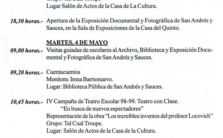 30. Programa de la I Semana Cultural de San Andrés y Sauces. Recoge la Exposición Documental y Fotográfica de 1999 (2)