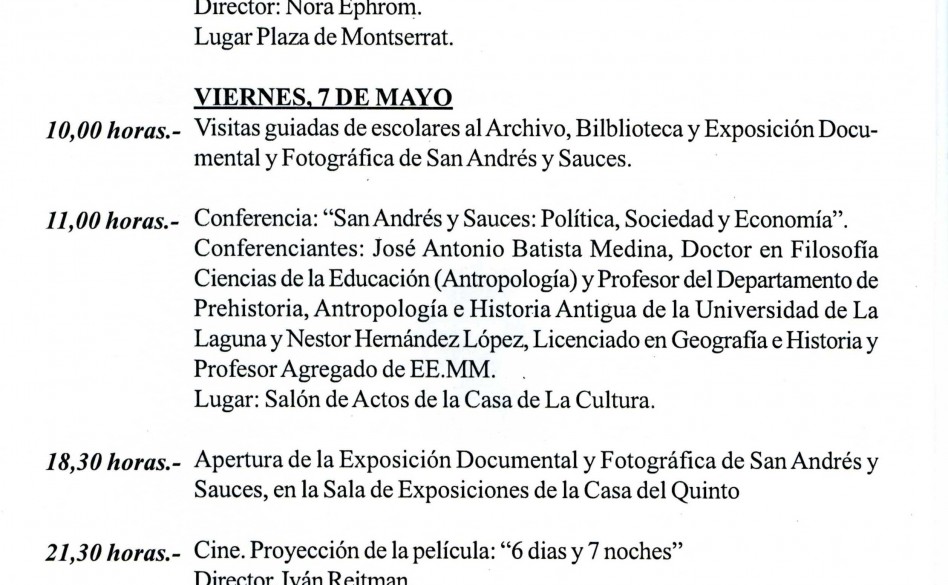 31. Programa de la I Semana Cultural de San Andrés y Sauces. Recoge la Exposición Documental y Fotográfica de 1999 (3)